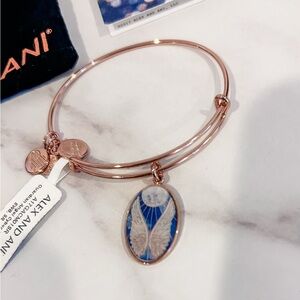 Alex and Ani “Guarding Angel” Rose Gold Bracelet with Blue Wing Charm